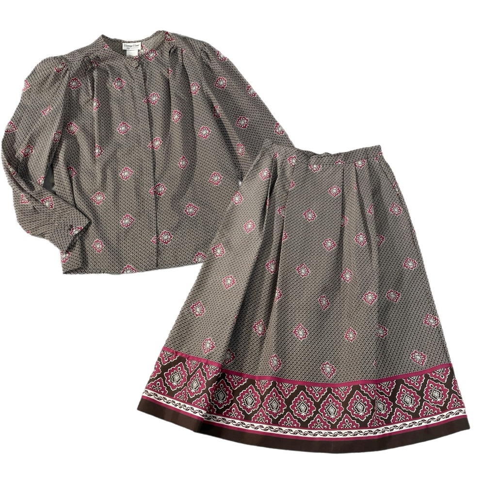 Carriage Court Fit Womens Size 12 Blouse Skirt Set VTG grannycore tradwife